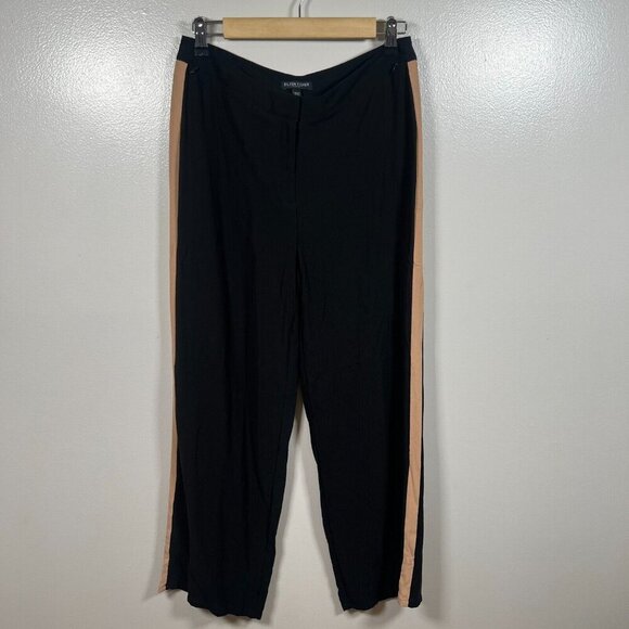 Eileen Fisher Silk Georgette Crepe Pants Size 8 Petite Black Side Stripe Career - Picture 2 of 10